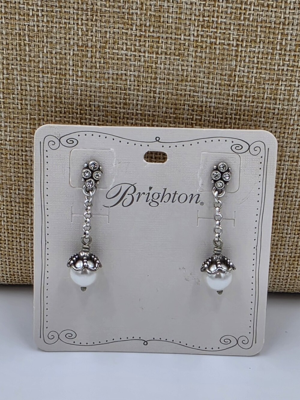 Brighton Silver-Tone Pearl Drop Earrings with Crystal Accents Filigree